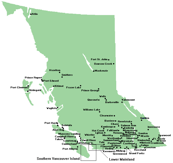 Map Of British Columbia. British Columbia proper